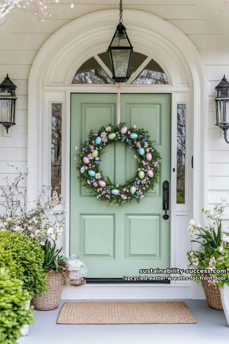 plastic egg wreath painted with metallic pastels and faux greenery 1
