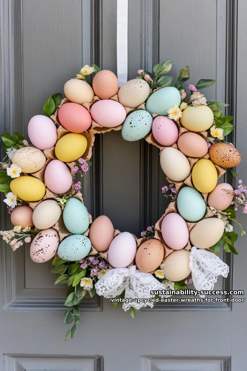 retro pastel egg carton wreath with hand-painted wooden eggs 1