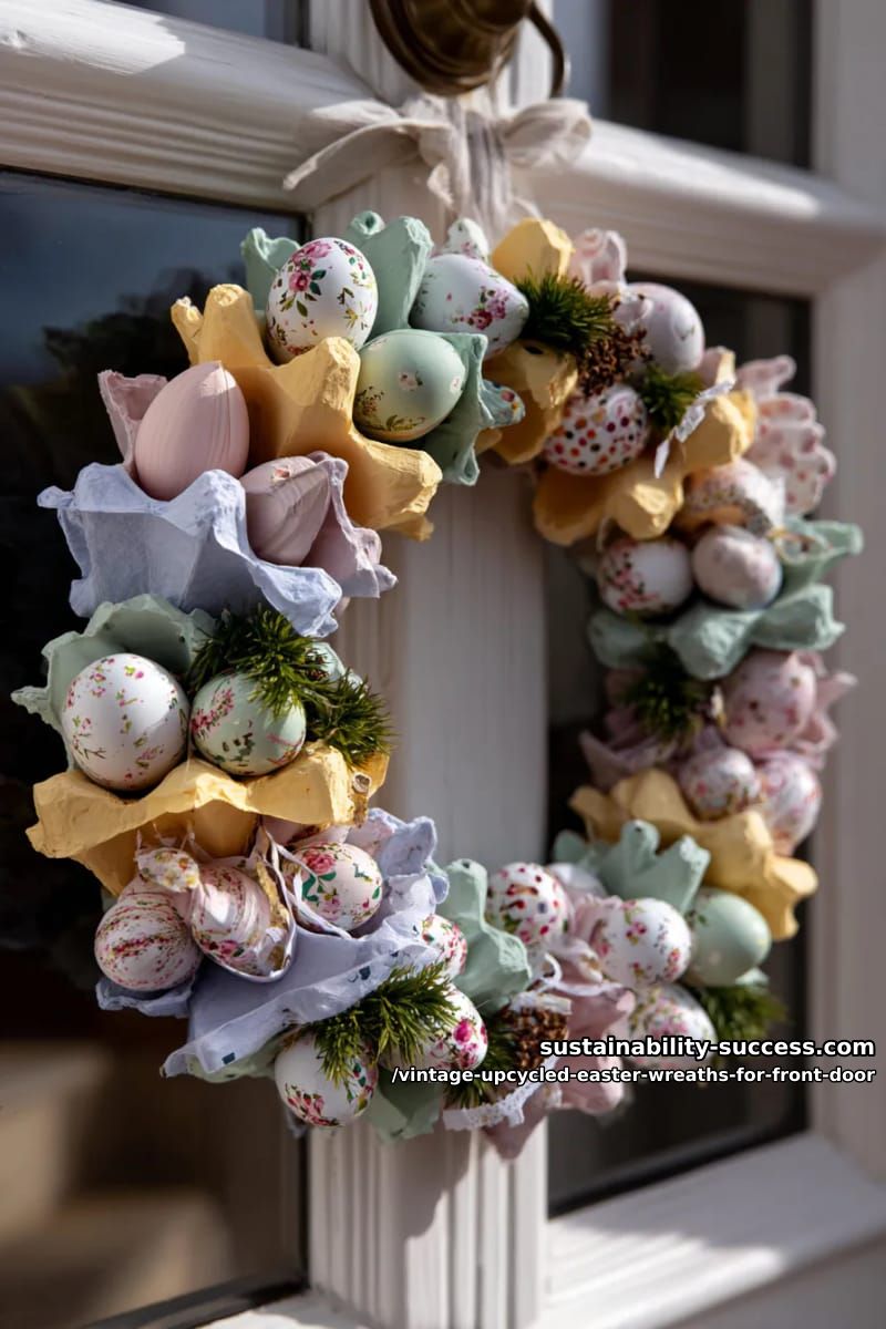 retro pastel egg carton wreath with hand-painted wooden eggs 1