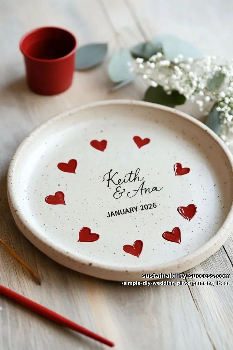 scattered tiny red hearts around edges, names and date in center 18