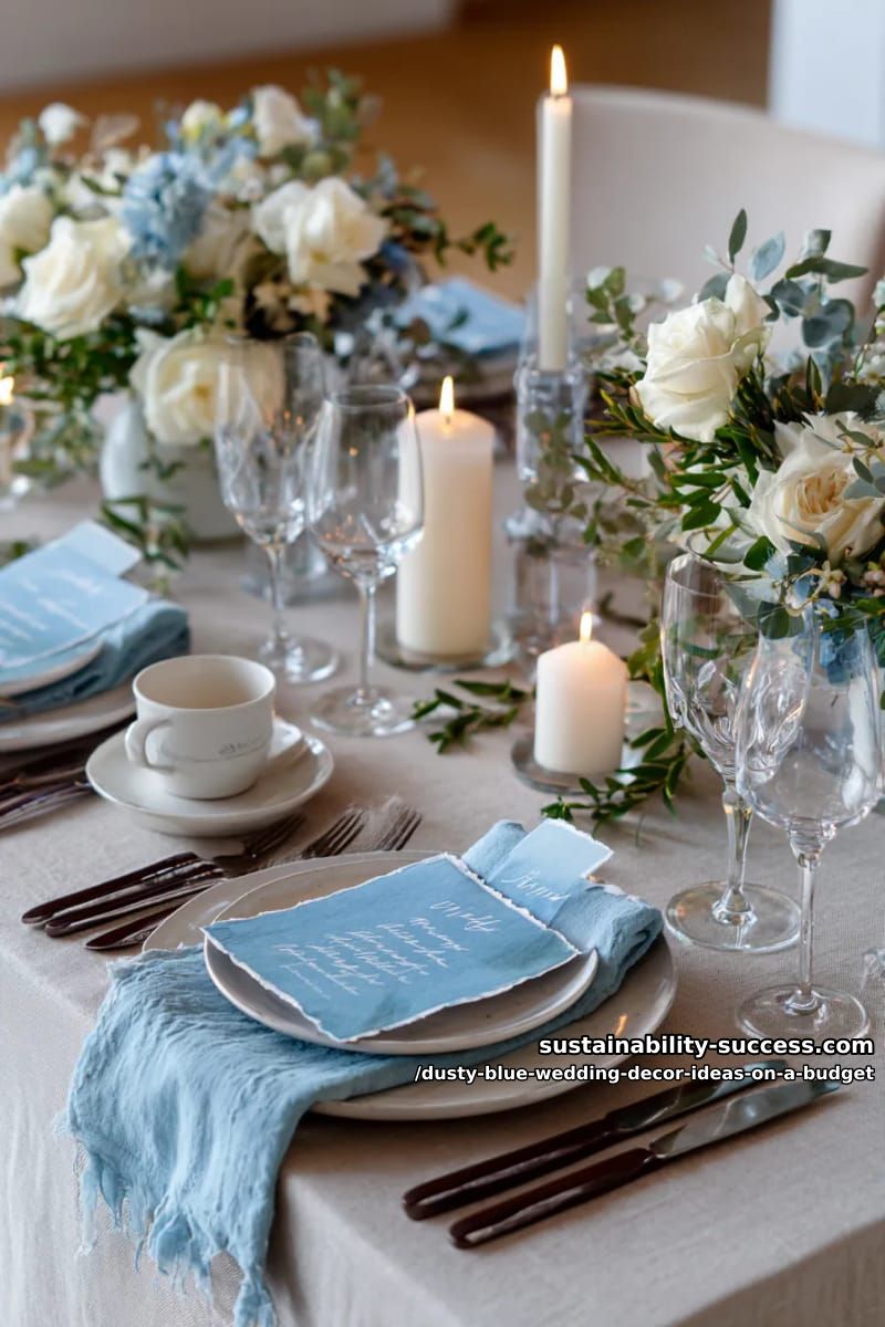 simple place cards on watercolor-washed blue paper with calligraphy 1
