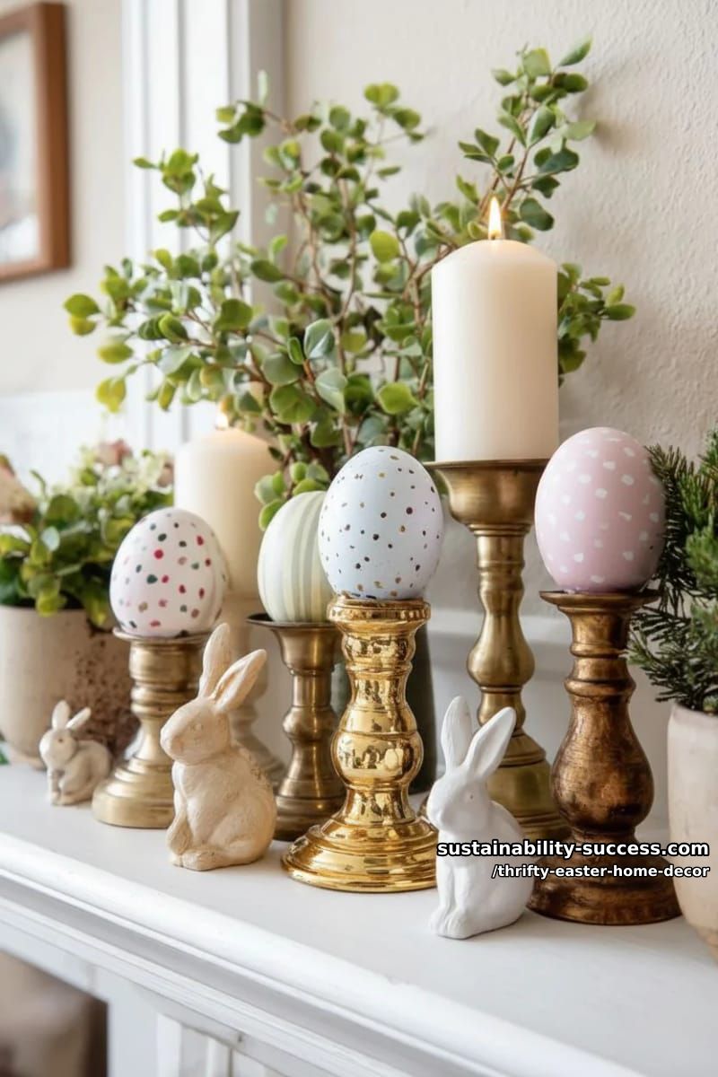 style thrifted candlesticks with painted wooden eggs for a mantel accent 1