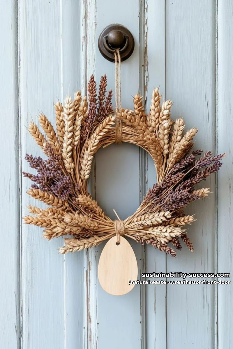 sun-bleached wheat and dried lavender wreath with egg-shaped wooden tag 1
