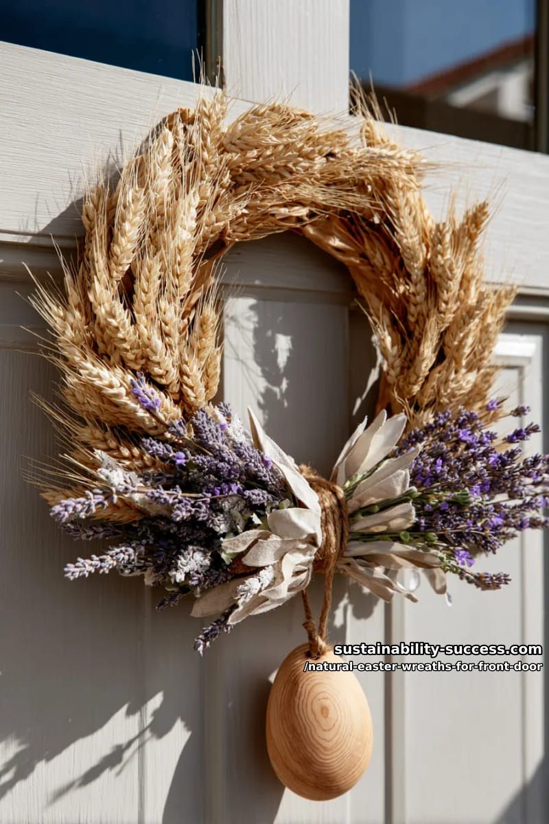 sun-bleached wheat and dried lavender wreath with egg-shaped wooden tag 1