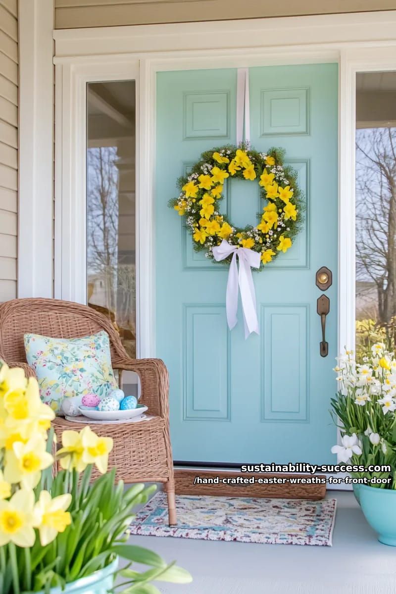 sunny yellow daffodil and pussy willow wreath for easter door decor 1
