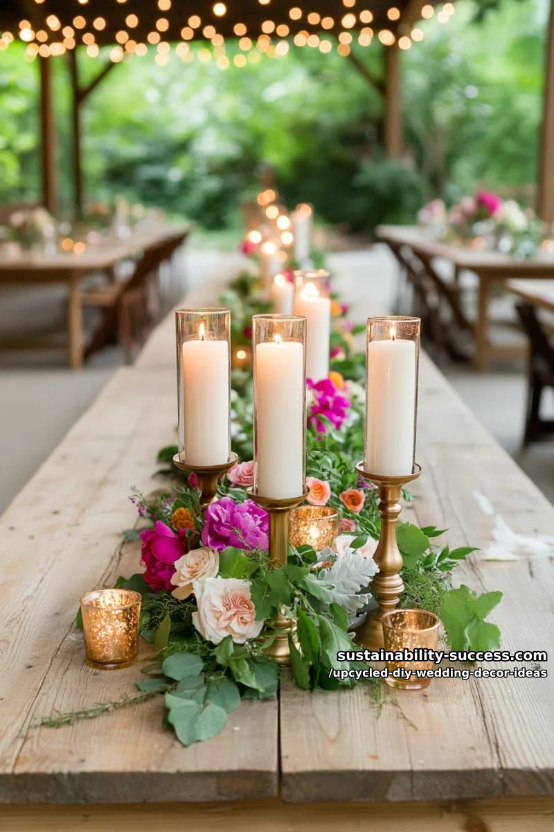 thrift store candlesticks spray-painted and clustered for centerpiece drama 1