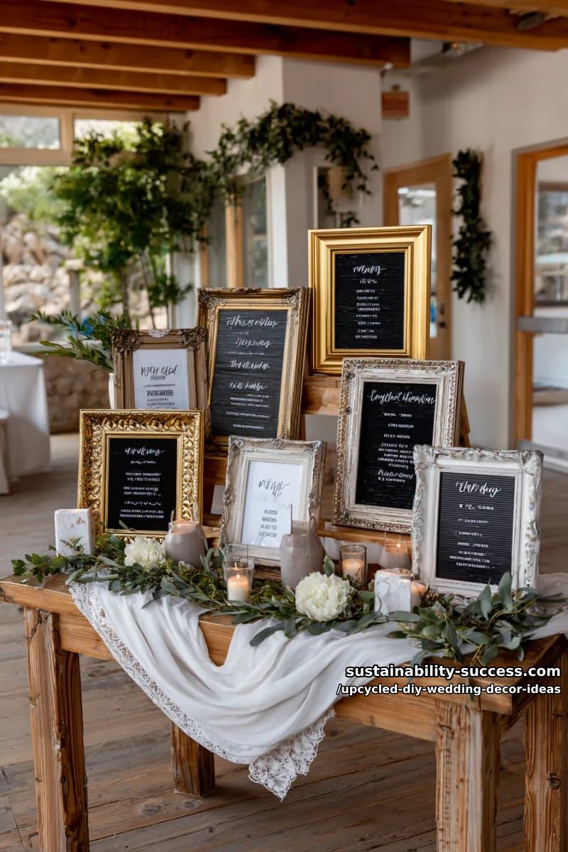 thrifted picture frames transformed into eclectic wedding signage displays 1