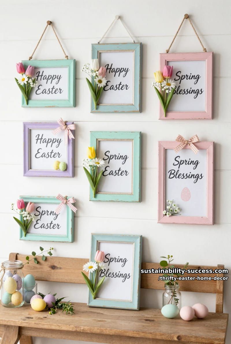 transform old picture frames into hanging signs with easter messages and florals 1