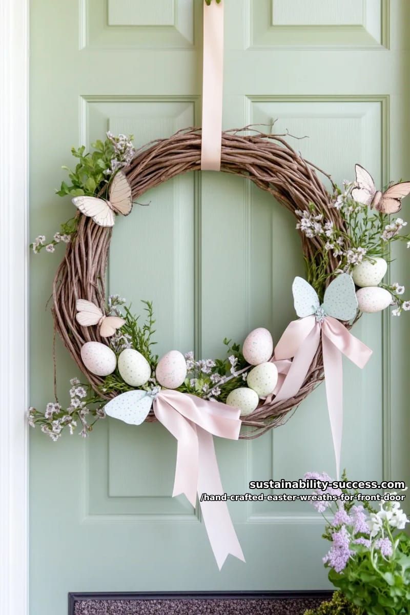 twisted willow base with pastel ribbon streamers and butterfly embellishments 1