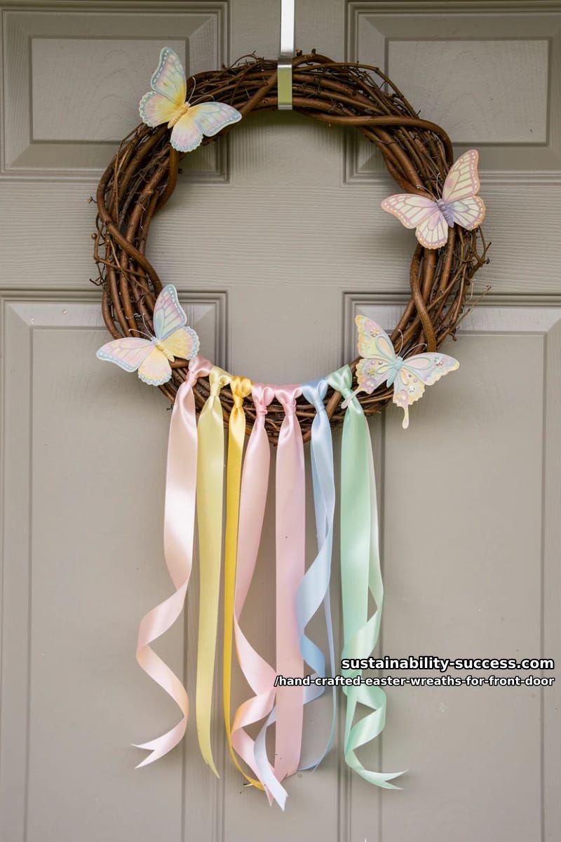 twisted willow base with pastel ribbon streamers and butterfly embellishments 1
