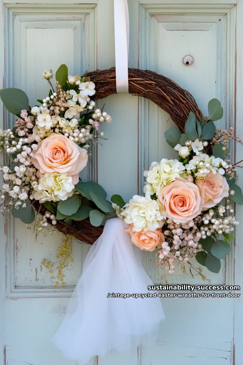 upcycled embroidery hoop with tulle, pearls, and pastel blooms 1