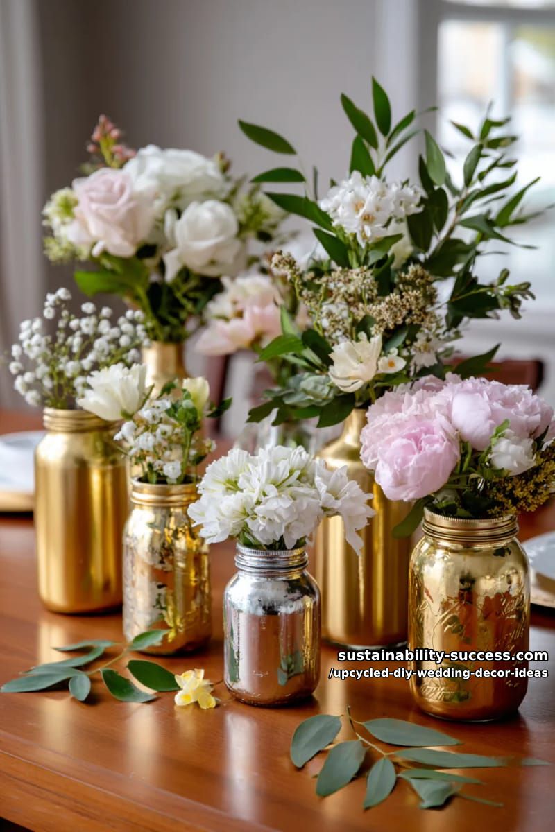 upcycled glass jars painted gold for elegant budget-friendly flower vases 1