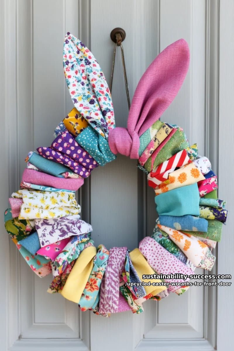 upcycled wire hanger shaped into a bunny and wrapped in scrap fabric 1