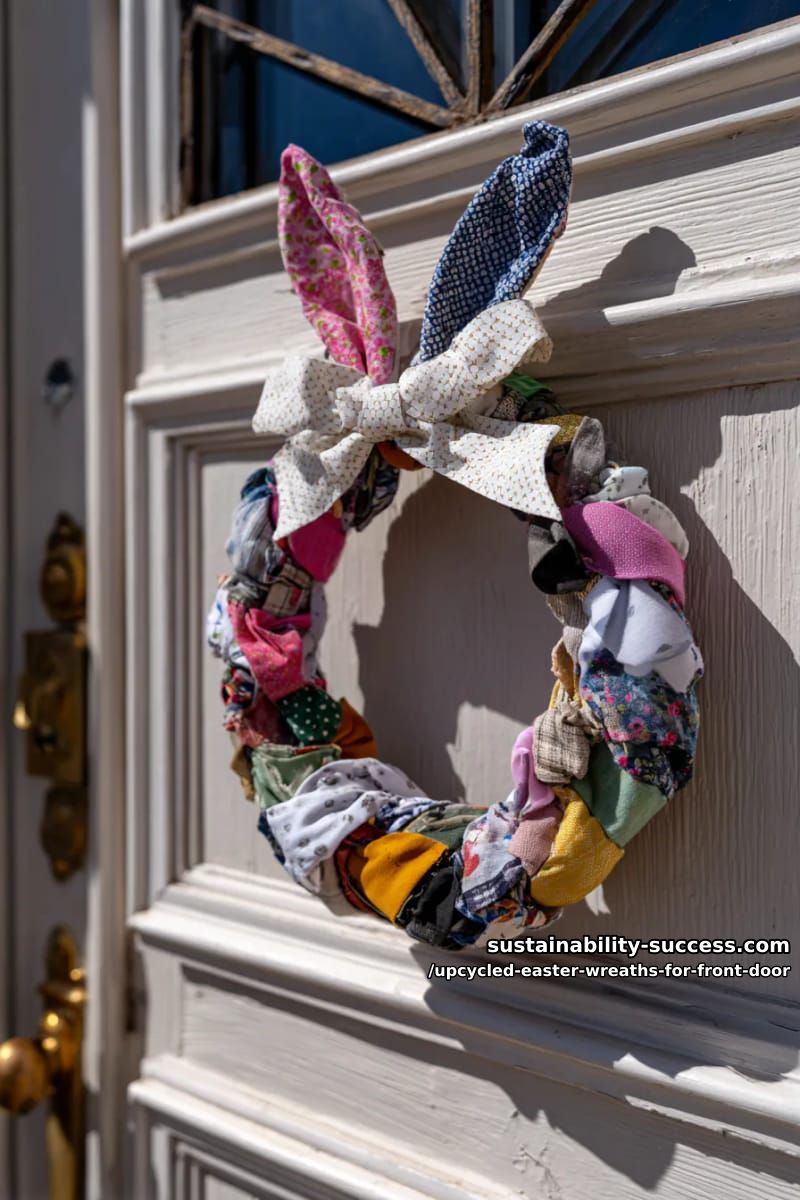upcycled wire hanger shaped into a bunny and wrapped in scrap fabric 1