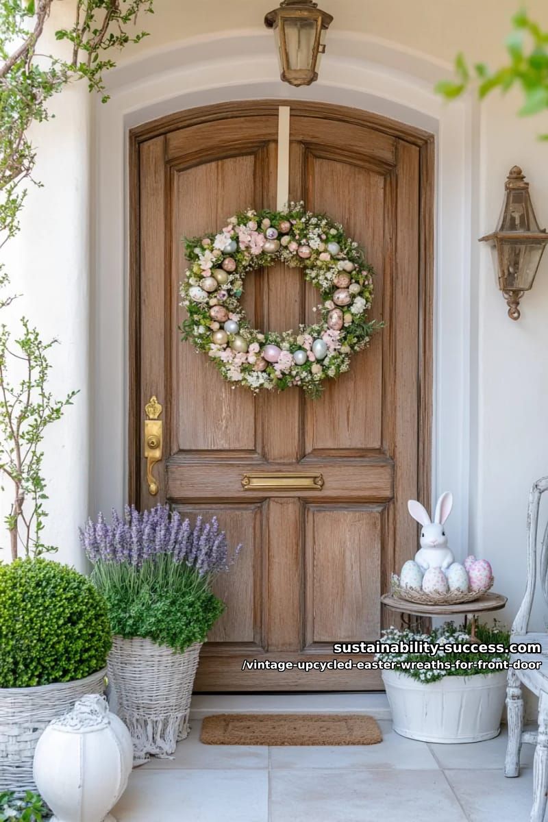 vintage brooches and silk flower cluster wreath in soft easter colors 1