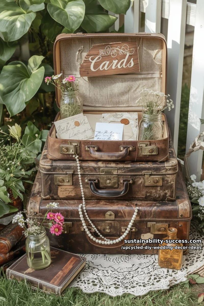 vintage suitcases stacked as card boxes or photo prop corners 1