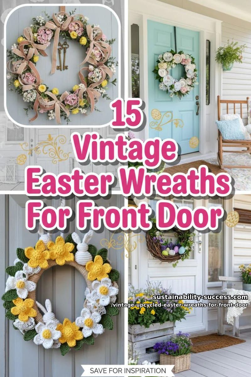 15 Vintage Upcycled Easter Wreaths For Front Door That Feel Cozy, Nostalgic & Fresh 47 vintage upcycled easter wreaths for front door - Collage 46