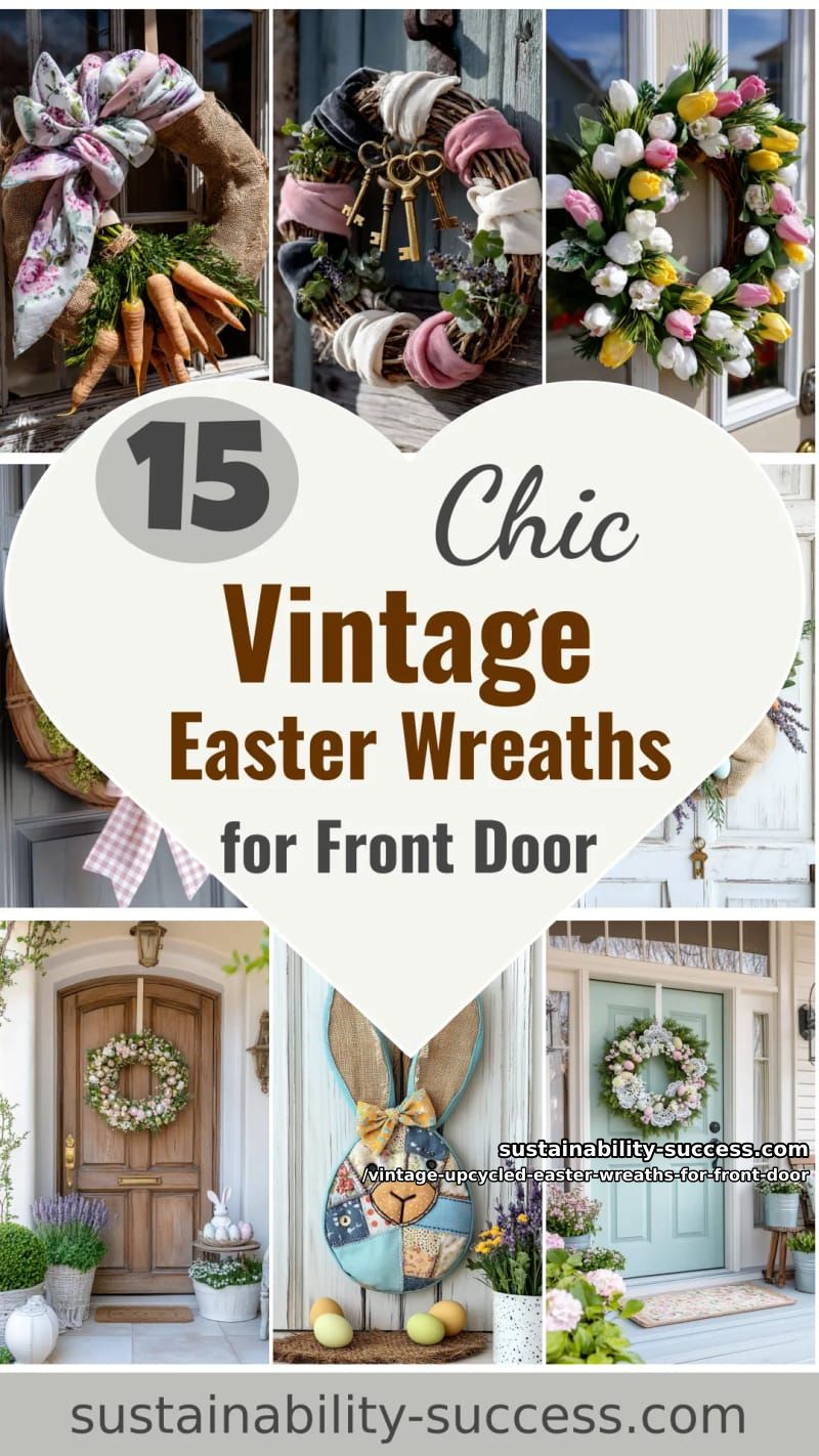 15 Vintage Upcycled Easter Wreaths For Front Door That Feel Cozy, Nostalgic & Fresh 50 vintage upcycled easter wreaths for front door - Collage 49
