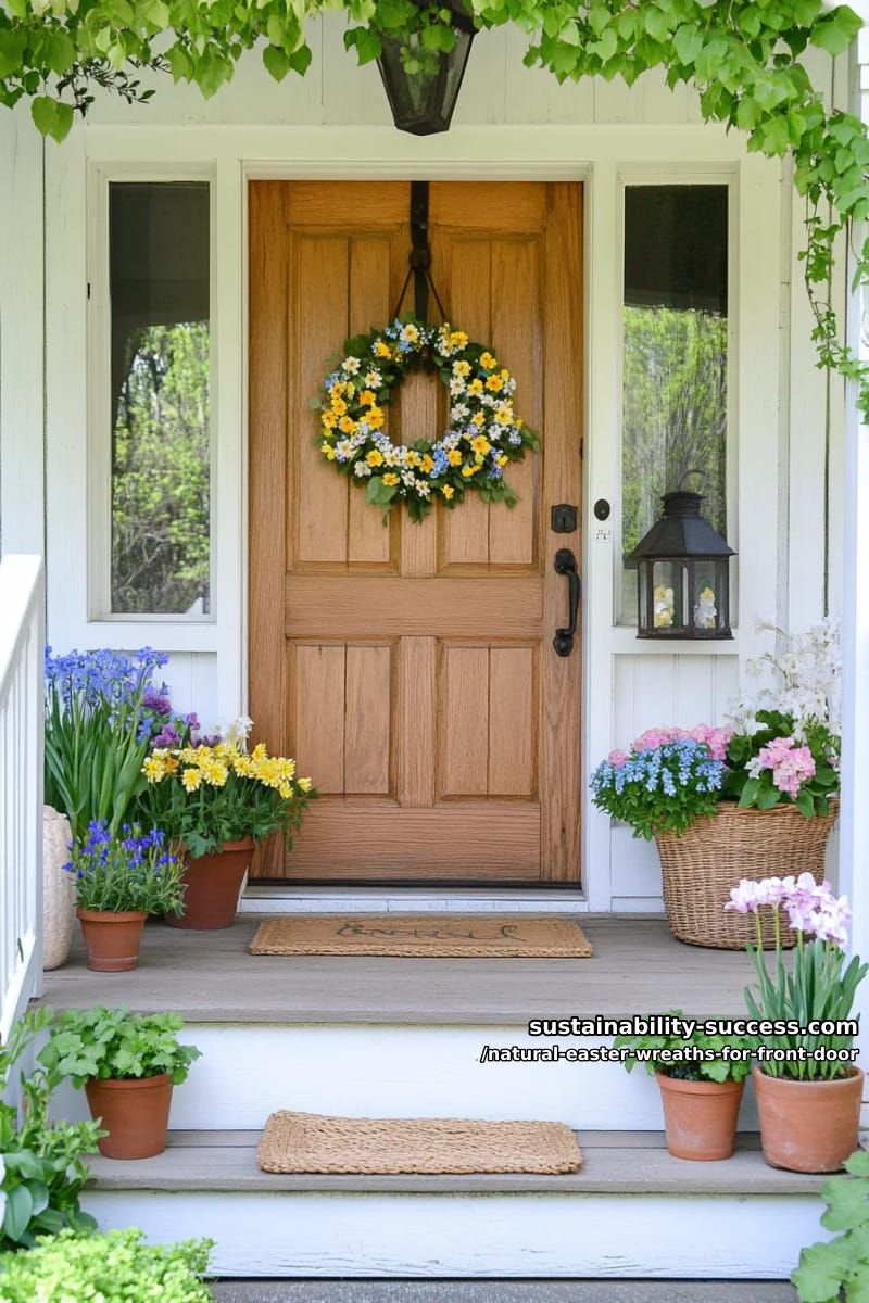 wildflower meadow wreath with fresh daffodils, tulips, and tiny bluebells 1