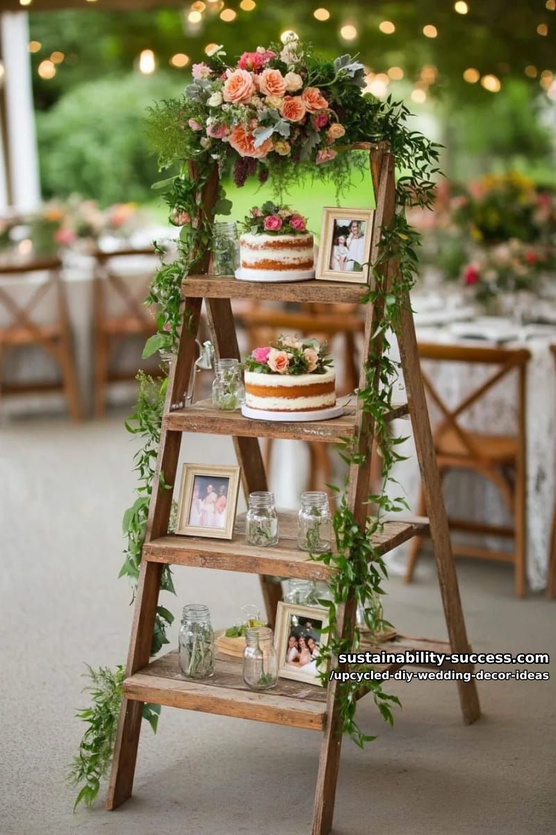 wooden ladders used for unique multi-level cake or photo displays 1