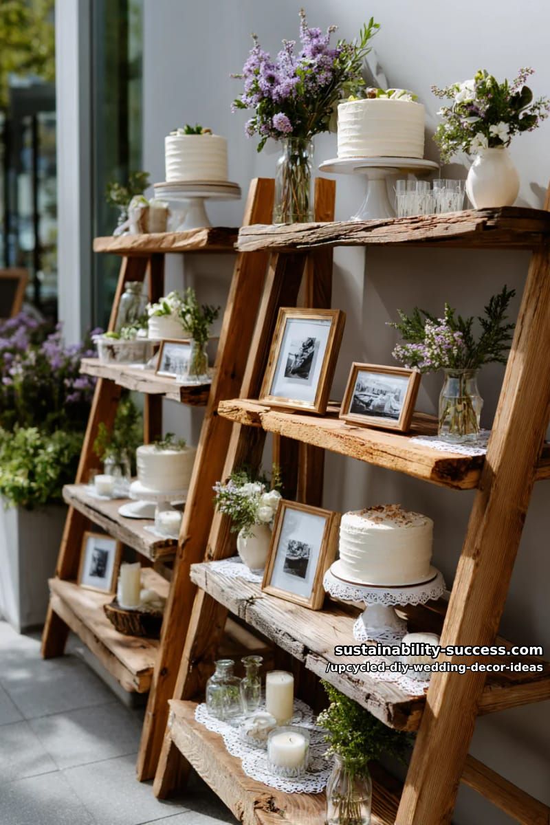 wooden ladders used for unique multi-level cake or photo displays 1