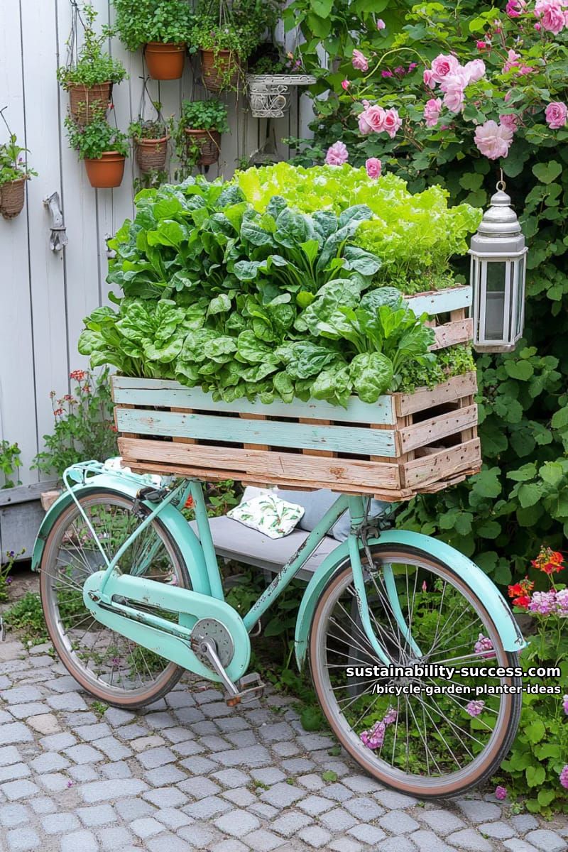 15 Creative Bicycle Planter Ideas for a Charming Garden Display 37 bicycle with a vertical pallet planter attached for leafy greens display 1