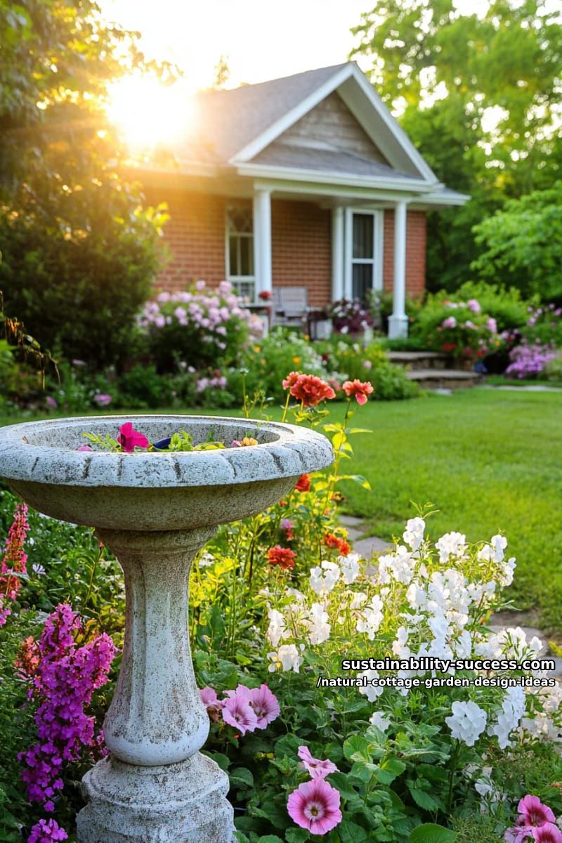 birdbaths nestled among billowing catmint and lady’s mantle 1