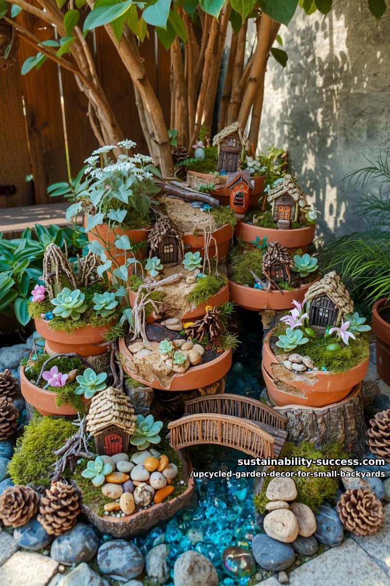broken ceramic pots creating whimsical fairy garden landscapes 1