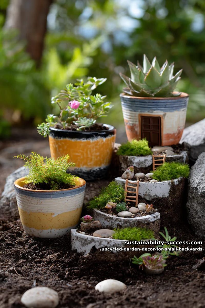 broken ceramic pots creating whimsical fairy garden landscapes 1