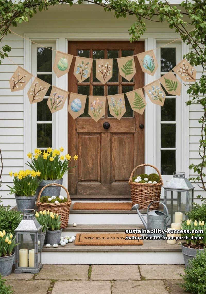 burlap pennant garland with hand-painted botanical easter motifs 1