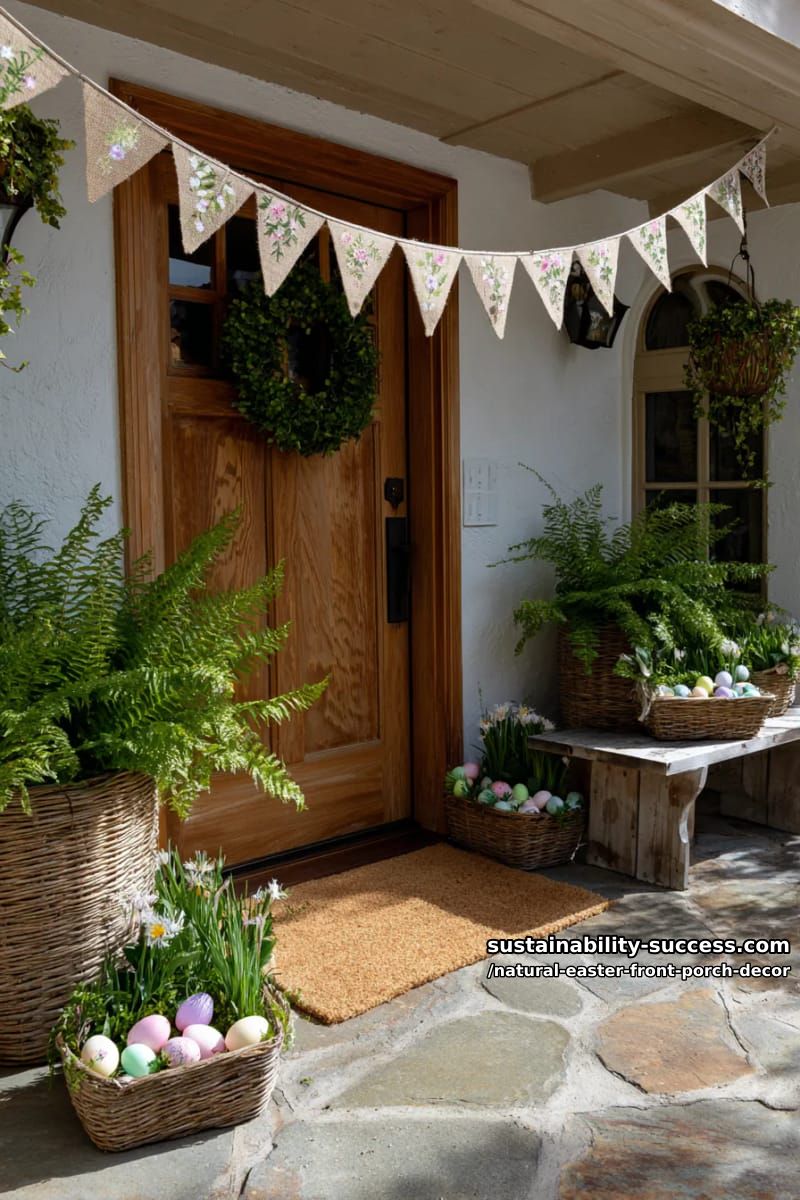 burlap pennant garland with hand-painted botanical easter motifs 1