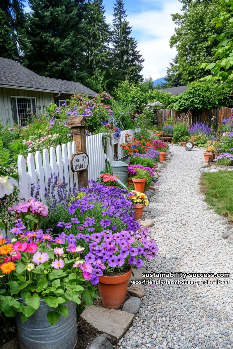 butterfly-friendly lavender and echinacea beds beside weathered stone garden signs 1