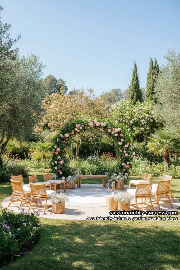 circular ceremony seating for an intimate, inclusive garden-inspired setup 11