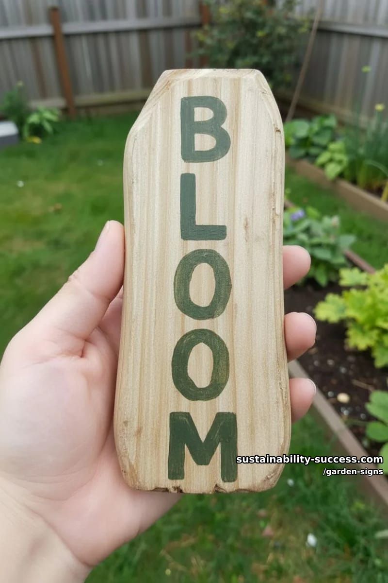 close-up of hand holding weathered wood sign with handwritten text 1