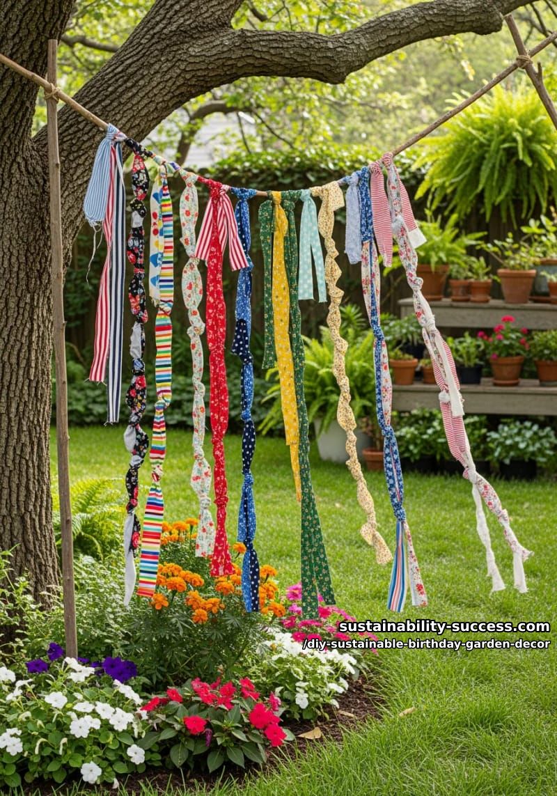 colorful garlands crafted from repurposed fabric scraps and old clothing 1