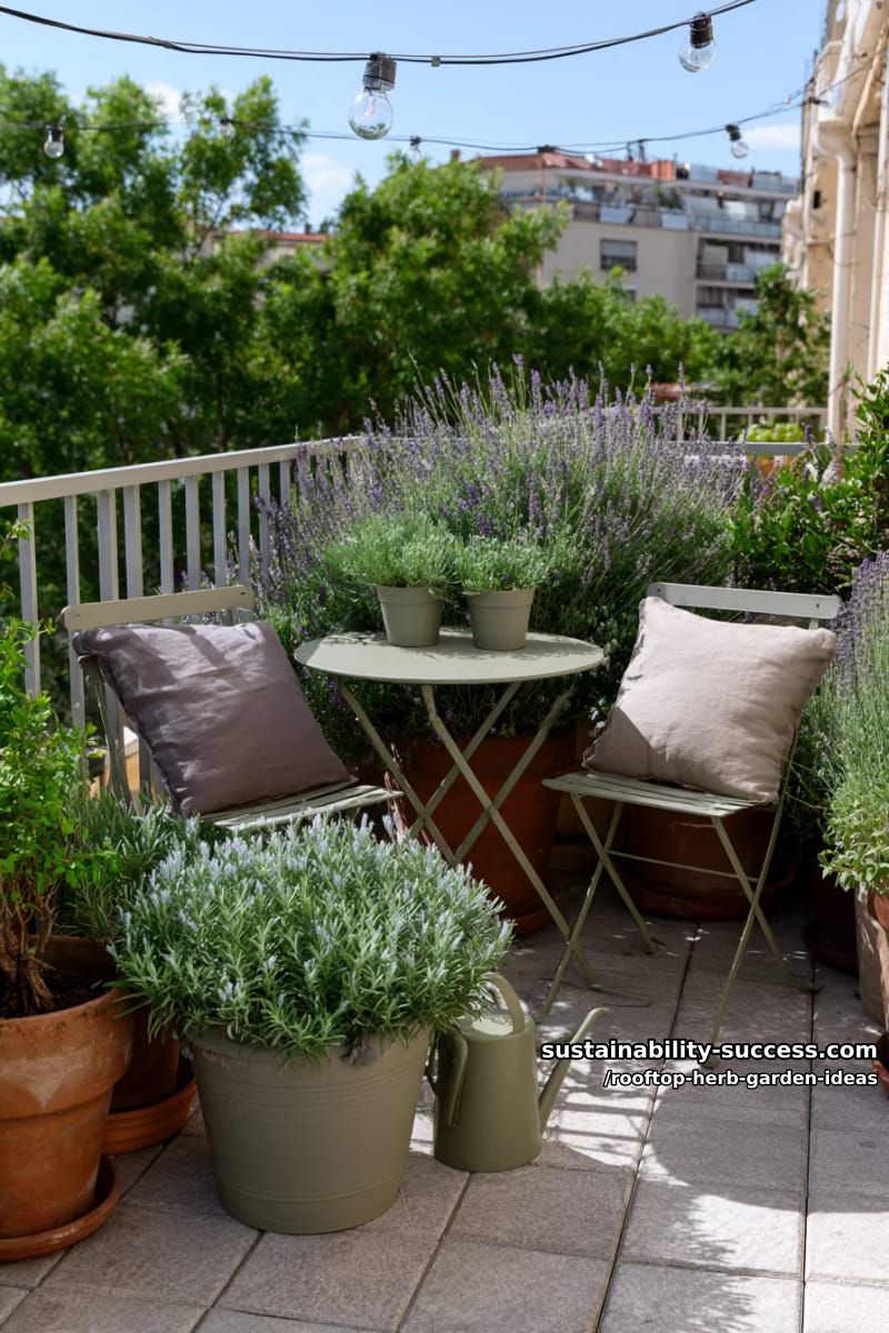 cozy bistro nook surrounded by fragrant lavender and sage in large containers 1