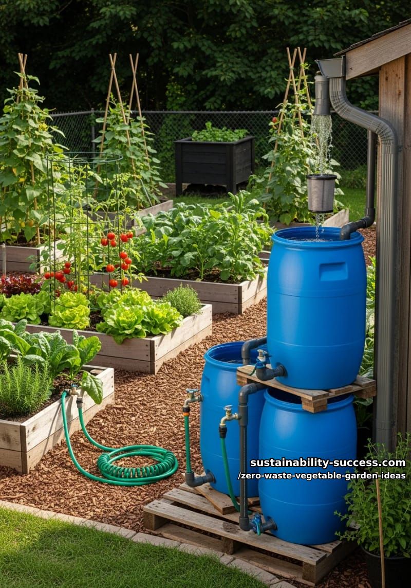 create a rainwater collection system using salvaged barrels for garden irrigation 1