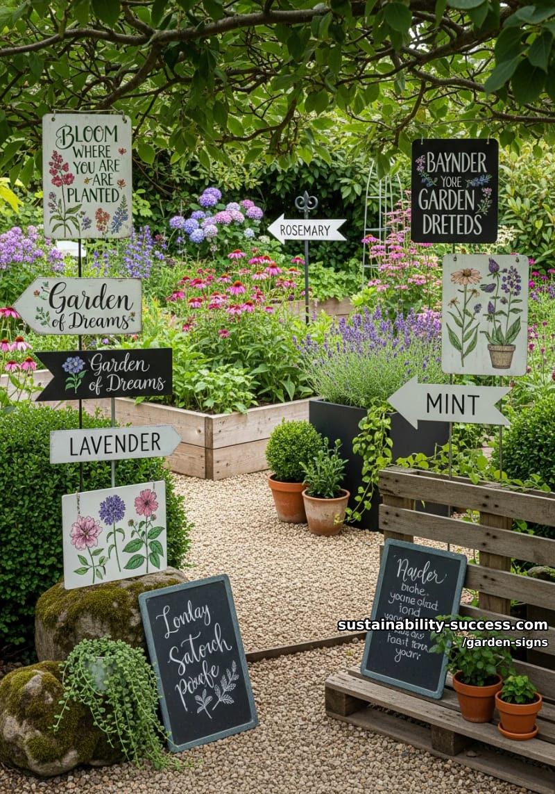 creative garden signs in varied styles among modern and rustic garden areas 1