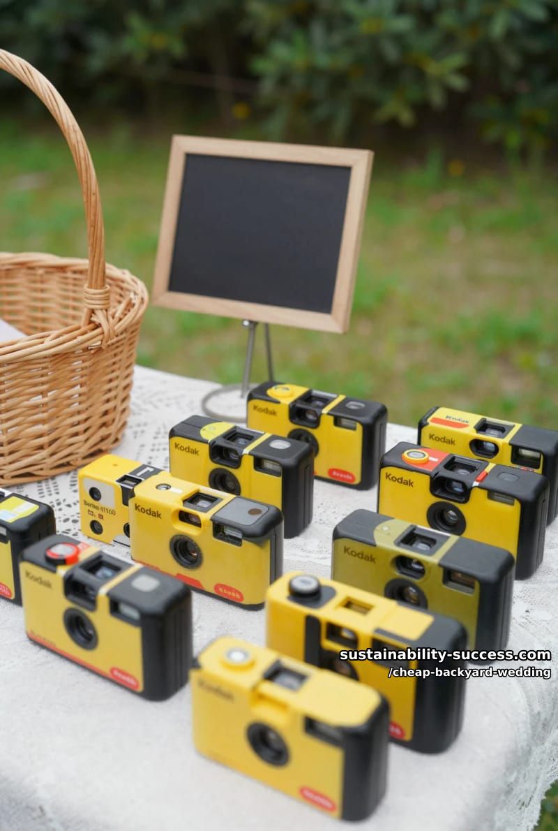 disposable cameras on lace table for outdoor event photography 1