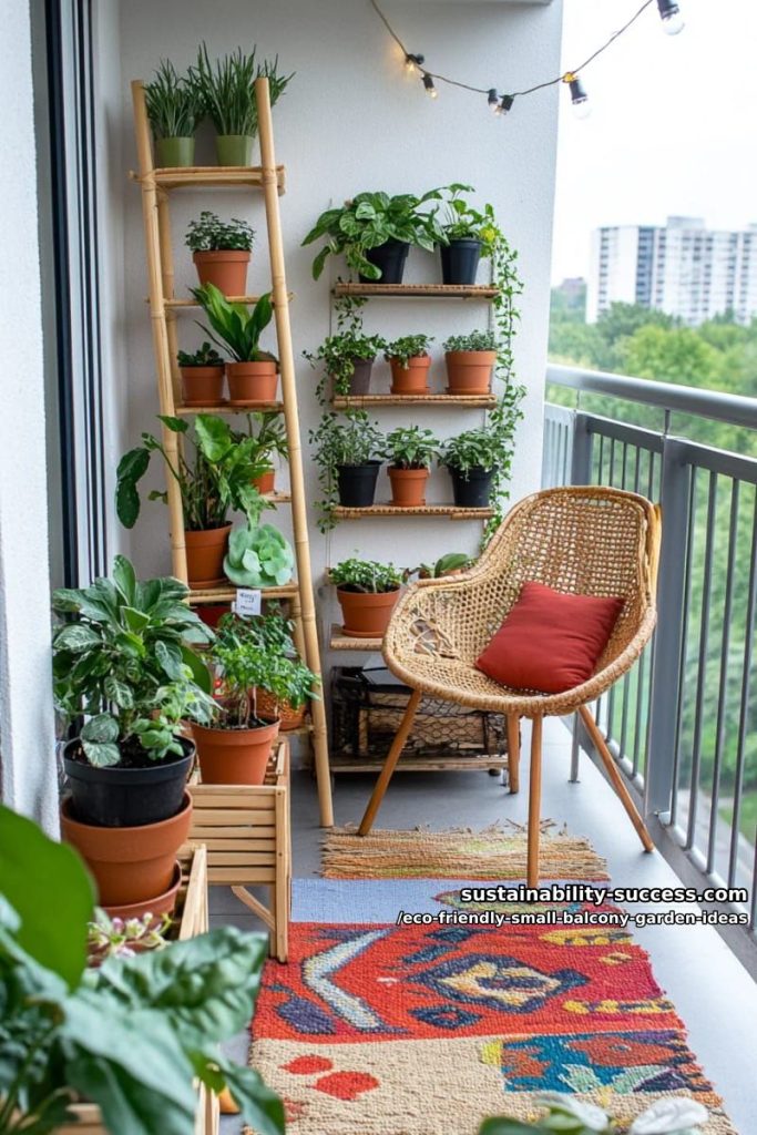 diy bamboo ladder shelves with potted succulents and air-purifying plants. 12