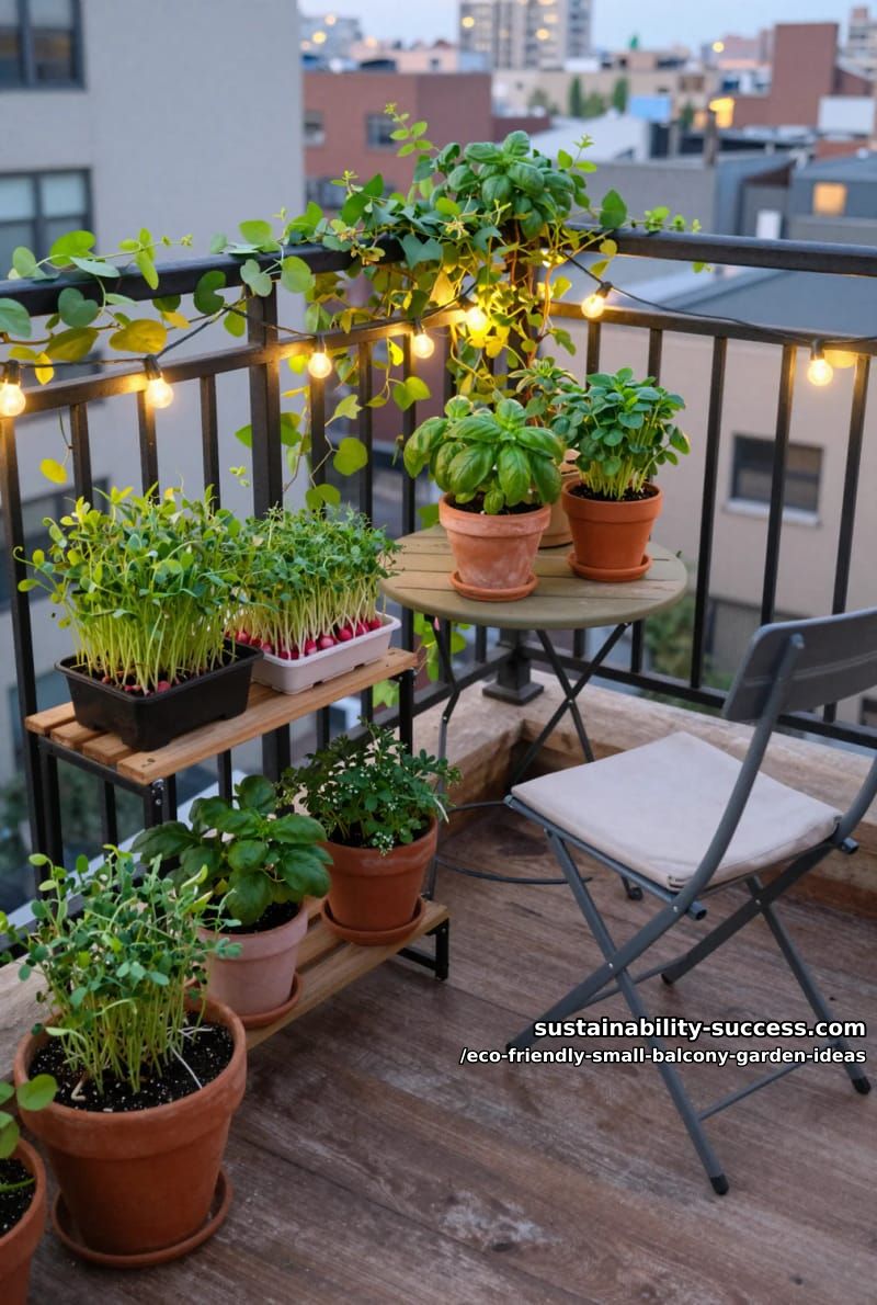 fairy light-wrapped greenery with edible balcony microgreens 1
