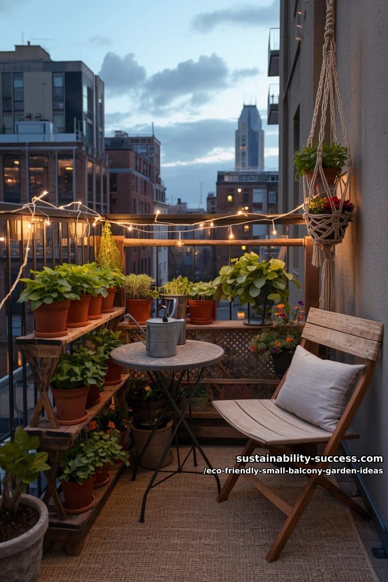 fairy light-wrapped greenery with edible balcony microgreens 1