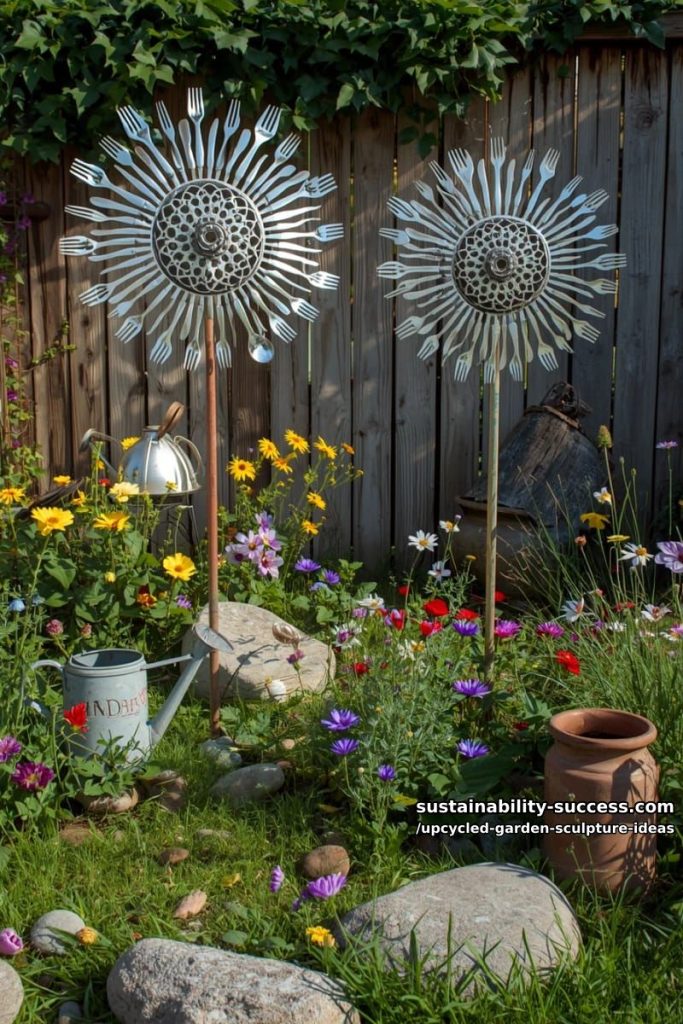 Sustainability Success 2 flower bursts using bicycle gears and silverware petals 23