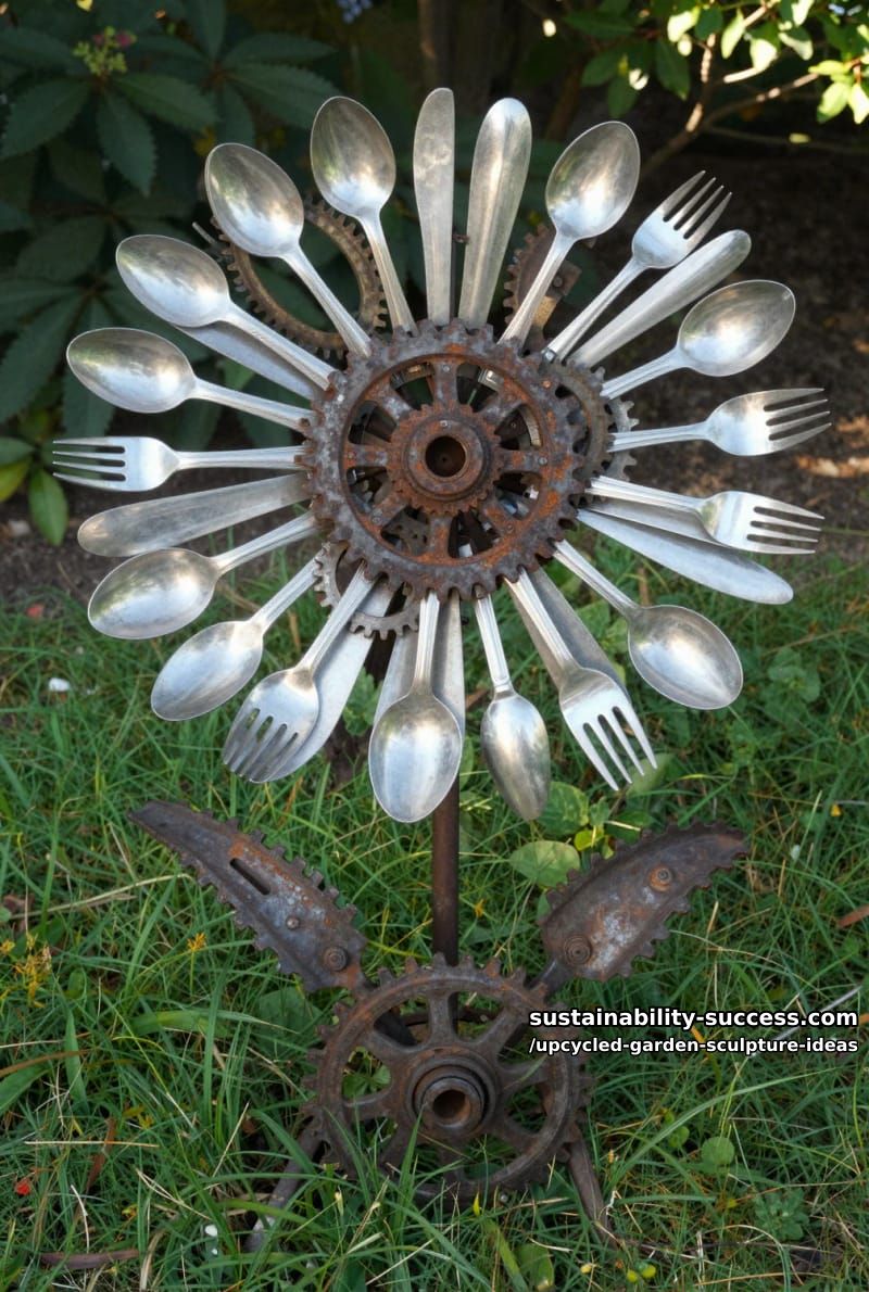 flower bursts using bicycle gears and silverware petals 1