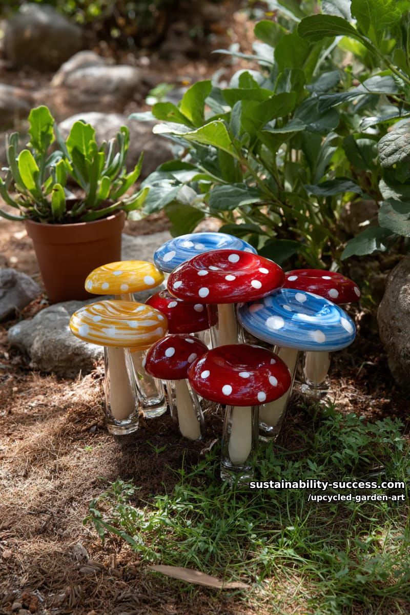 garden mushrooms crafted from painted glass bowls and vases 1