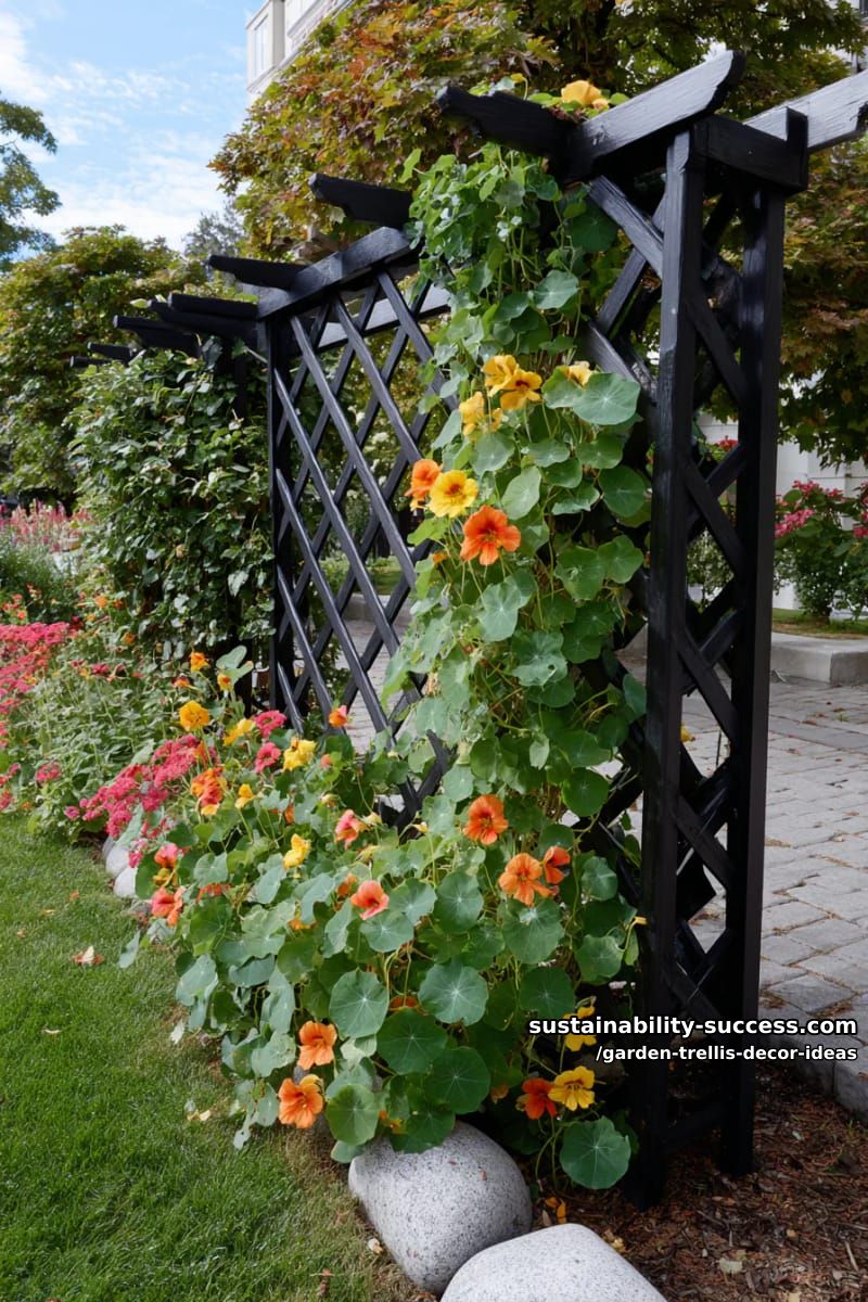 geometric diamond-pattern trellis adorned with climbing nasturtiums 1