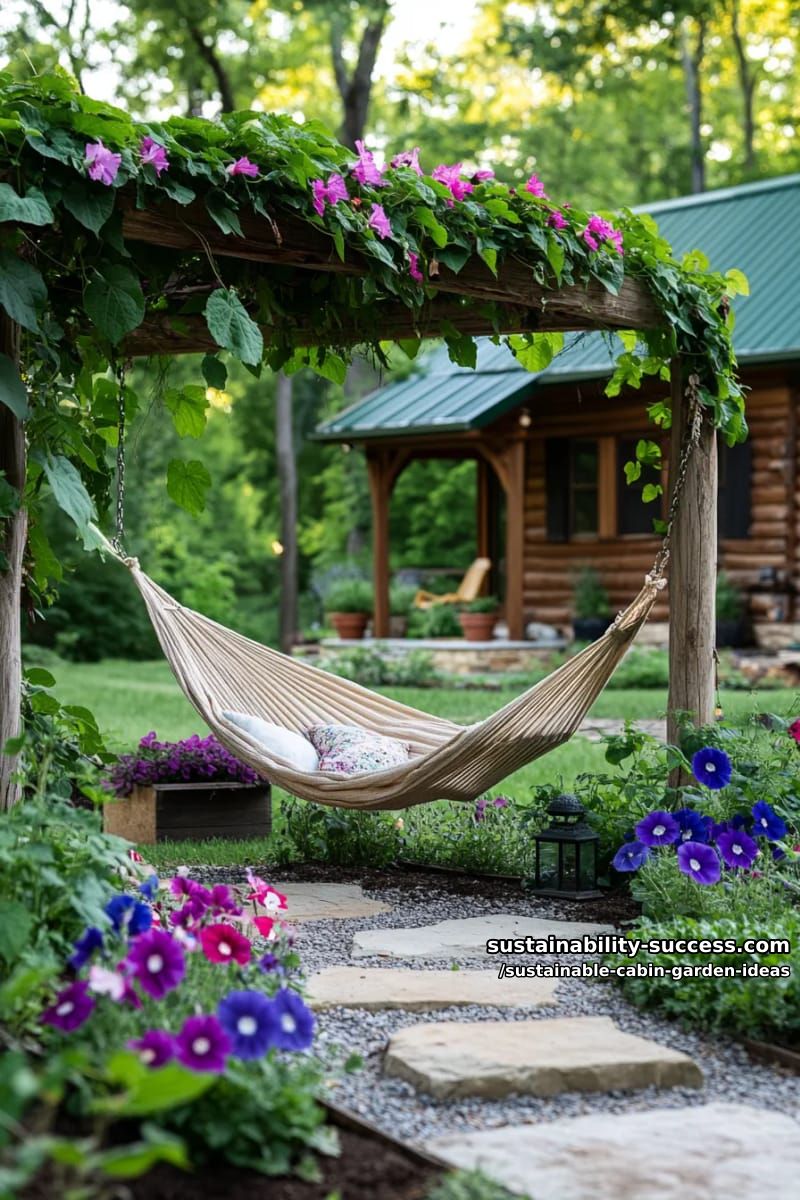 hammock corner under a natural willow arbor entwined with morning glories 1