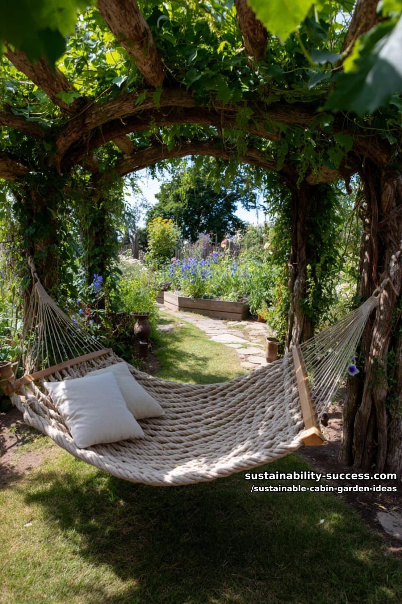 hammock corner under a natural willow arbor entwined with morning glories 1