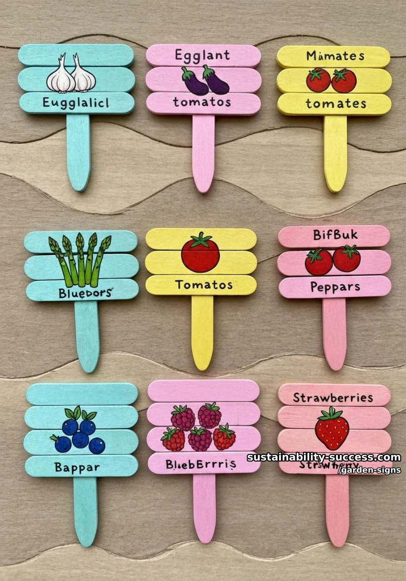 handmade popsicle stick garden markers with painted fruits and vegetables 1