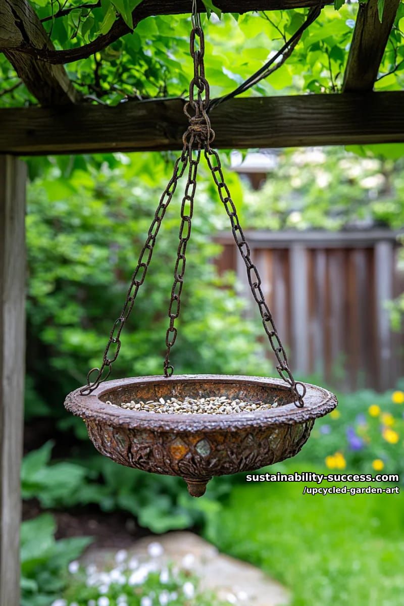 hanging chandelier bird feeder fashioned from vintage crystal pieces 1